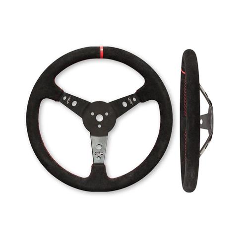 Suede Dished Steering Wheel - 15" Black
